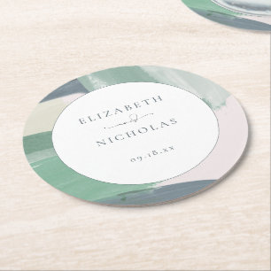 Posavasos Redondo De Papel Seaside Ocean Glass   Boda Monograma