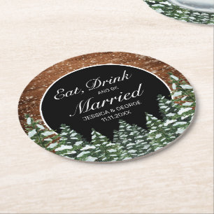 Posavasos Redondo De Papel Selva de madera nevada negra come bebida casada co