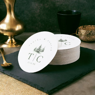 Posavasos Redondo De Papel Selva verde de bodas de invierno rústica ID1049