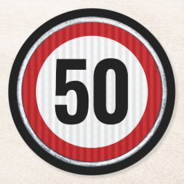 Posavasos Redondo De Papel Señal de límite de velocidad para 50 cumpleaños - 