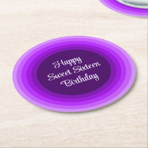 Posavasos Redondo De Papel Sencillo dulce feliz 16 cumpleaños arcoiris morado