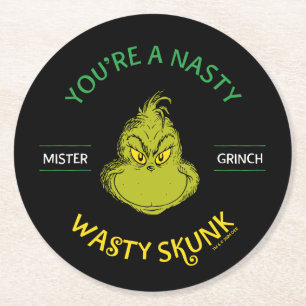 Posavasos Redondo De Papel Señor Grinch Eres un Zorrino Asqueroso y Sucio