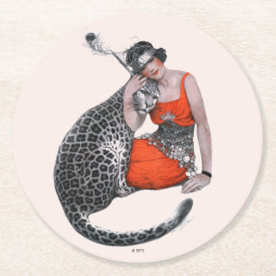 Posavasos Redondo De Papel Señora y leopardo