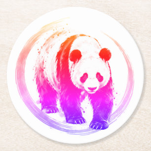 Posavasos Redondo De Papel Serie Nishiki - Panda caminando Neon Sumi-e