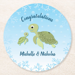 Posavasos Redondo De Papel Sexo neutro en Baby Shower de la tortuga marina