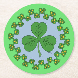 Posavasos Redondo De Papel Shamrock and Knotwork