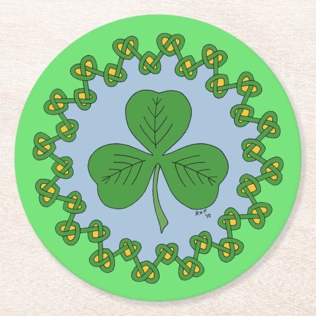 Posavasos Redondo De Papel Shamrock and Knotwork (Anverso)