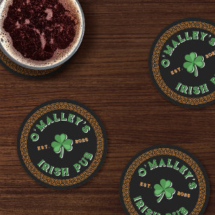 Posavasos Redondo De Papel Shamrock Celtic Knot Border Irish Pub