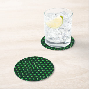 Posavasos Redondo De Papel Shamrock, el trébol irlandés verde del Día de S