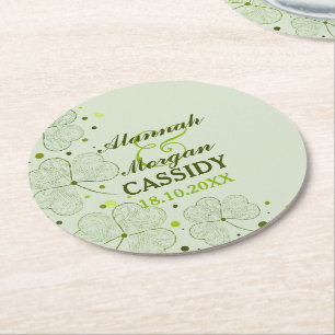 Posavasos Redondo De Papel Shamrock Polka Dots Boda Irlandés Reasters de pape