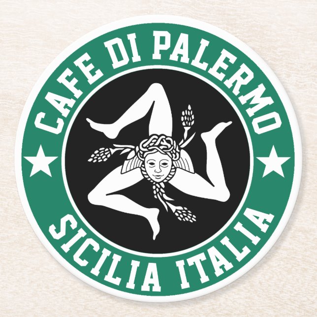 Posavasos Redondo De Papel Siciliano Trinacria Tu Texto  (Anverso)