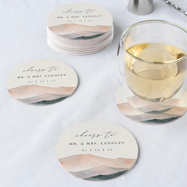 Posavasos Redondo De Papel Sierra Dusk | Boda del atardecer de la montaña del (Subido por el creador)