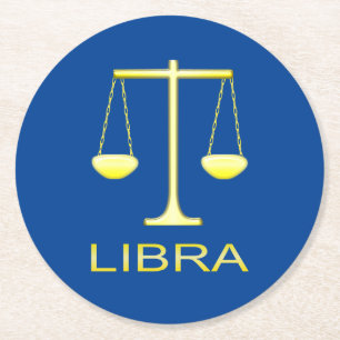 Posavasos Redondo De Papel Signo de estrella de balanzas de oro de Libra