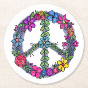 Posavasos Redondo De Papel Signo de paz de apoyo Flores antiguerra