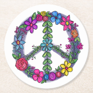 Posavasos Redondo De Papel Signo de paz de apoyo Flores antiguerra