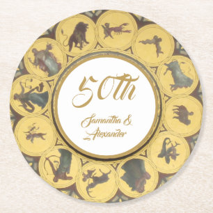 Posavasos Redondo De Papel Signo zodiaco aniversario de oro