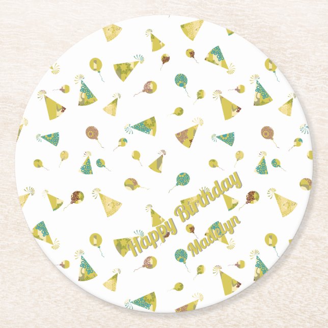 Posavasos Redondo De Papel Silhouette Pattern Adult Any Age Birthday (Anverso)