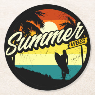 Posavasos Redondo De Papel Silhouette Retro Vibes de Verano