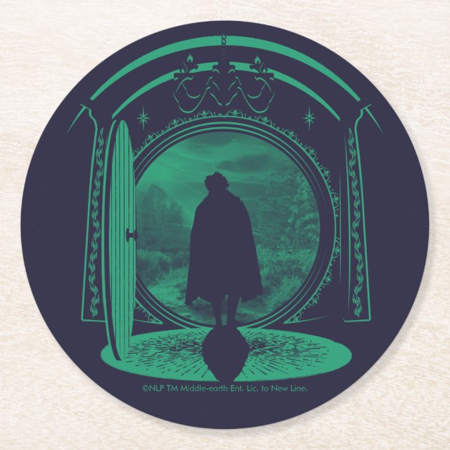 Posavasos Redondo De Papel Silueta de FRODO™ dejando LA COMARCA™ (Anverso)
