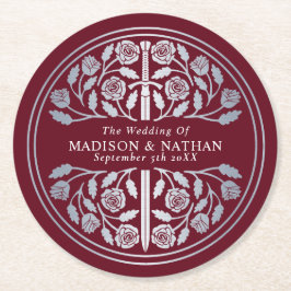 Posavasos Redondo De Papel Silver Red Royal Medieval Sword Wedding