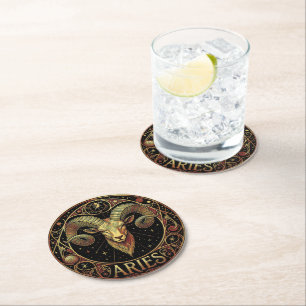 Posavasos Redondo De Papel Símbolo del Zodiaco Aries Carnero
