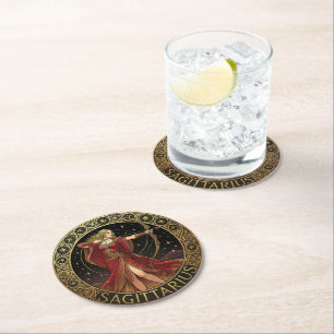 Posavasos Redondo De Papel Símbolo femenino de Sagitario Arquero Zodiaco