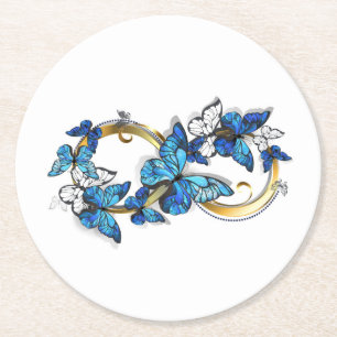 Posavasos Redondo De Papel Símbolo infinito de mariposas Morpho azules