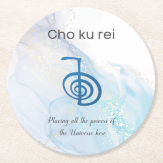 Posavasos Redondo De Papel Símbolo tradicional de Reiki Cho Ku Rei Marble