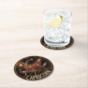 Posavasos Redondo De Papel Símbolo zodiacal de Capricornio Cabra con un Cuern