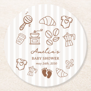 Posavasos Redondo De Papel Simple Baby está preparando Doodle Coffee Baby Sho