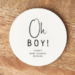Posavasos Redondo De Papel Simple Baby Shower Neutral Moderno Oh Boy!<br><div class="desc">Celebre su pequeña con nuestra moderna y sencilla ducha neutra de bebé, oh niño, escayola redonda de papel, con un minimalista diseño blanco y negro que es moderno y bonito. Con su estética limpia e inspirada en el boho, la atmósfera contemporánea y neutral en cuanto a género es perfecta para...</div>