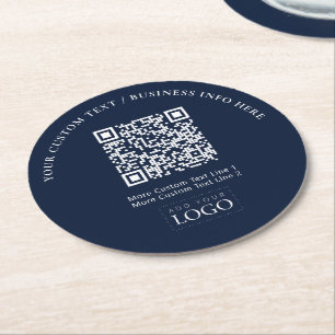 Posavasos Redondo De Papel Simple Código QR de Logotipo Empresarial Azul Mari