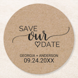 Posavasos Redondo De Papel Simple Faux Kraft Calligraphy Save Our Date