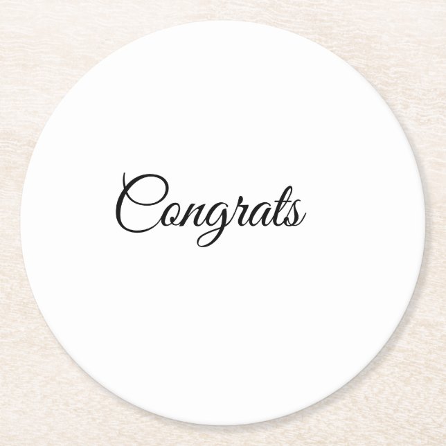 Posavasos Redondo De Papel Simple minimal congratulations add your text name  (Anverso)