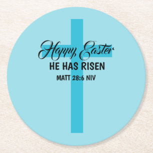 Posavasos Redondo De Papel Simple Minimalista Feliz Pascua Cruz Azul Claro