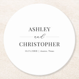 Posavasos Redondo De Papel Simple Modern Black and White Wedding