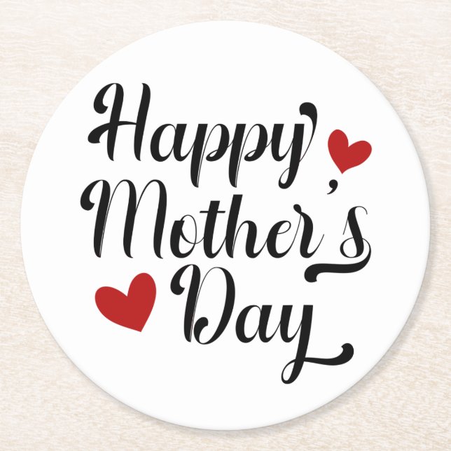 Posavasos Redondo De Papel Simple y feliz caligrafía del día de la madre| Mon (Anverso)