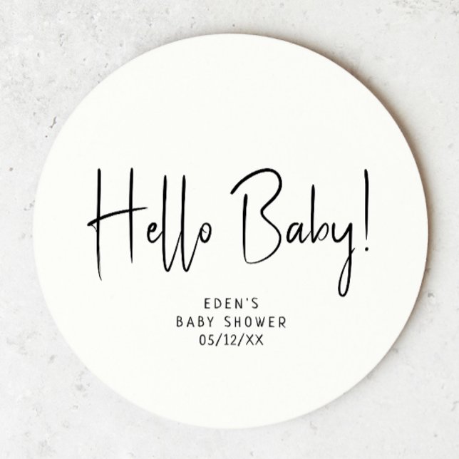 Posavasos Redondo De Papel Simple y moderna Baby Shower Hello Baby (Subido por el creador)