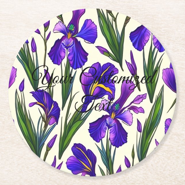 Posavasos Redondo De Papel Sinfonía de Jardín: Patrón Floral Iris (Anverso)