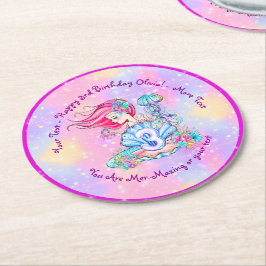 Posavasos Redondo De Papel Sirena 3er cumpleaños Cambio Editar Texto Personal