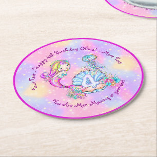 Posavasos Redondo De Papel Sirena 4º Cumpleaños Cambio Editar Texto Personali