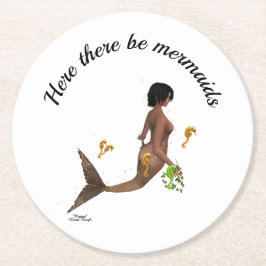 Posavasos Redondo De Papel Sirena Cuidada Con Altos De Mar Y Papel De Pascua