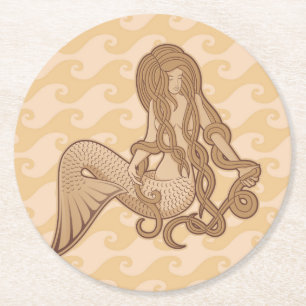 Posavasos Redondo De Papel Sirena sentada