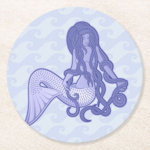 Posavasos Redondo De Papel Sirena sentada azul