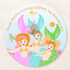 Posavasos Redondo De Papel Sirena y amigos fiesta de cumpleaños