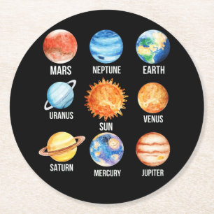 Posavasos Redondo De Papel Sistema solar Planetas Ciencia Tierra