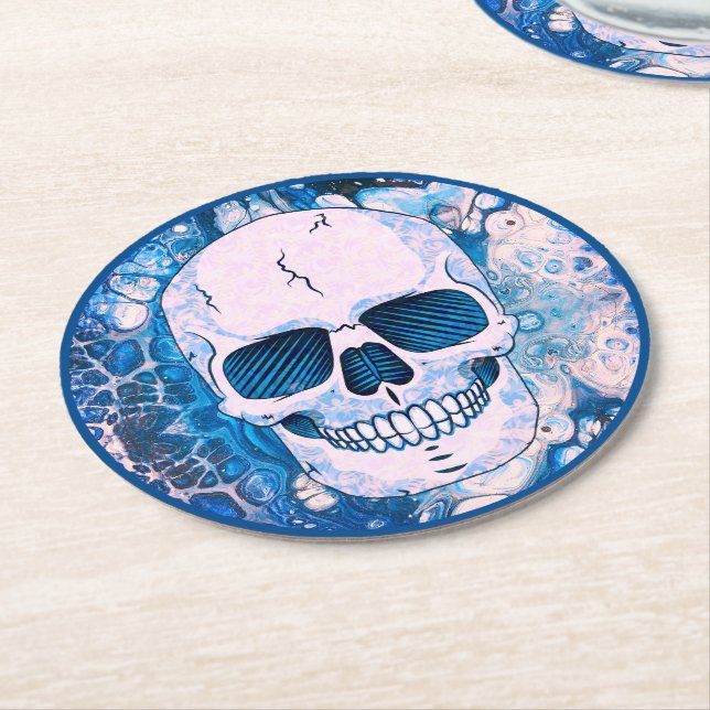Posavasos Redondo De Papel Skull azul de Guay (En perspectiva)