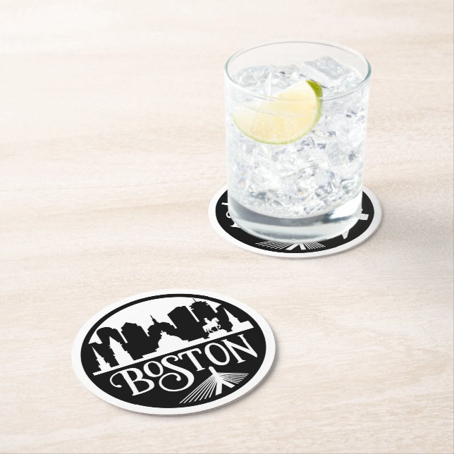 Posavasos Redondo De Papel Skyline de Boston (In situ)