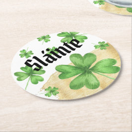 Posavasos Redondo De Papel Slainte Shamrock