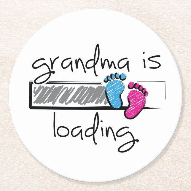 Posavasos Redondo De Papel Slogan grandma is loading. Opa en oma worden. (Anverso)